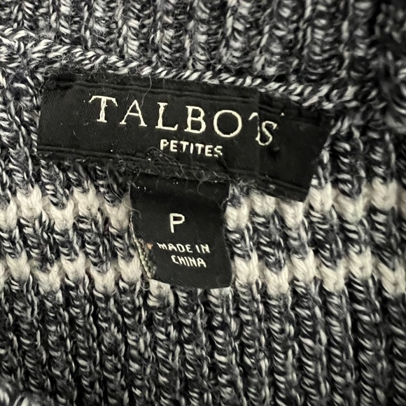 Talbots Striped Sweater Textured Knit Crew Neck Pullover Navy Blue/Grey - Picture 3 of 4